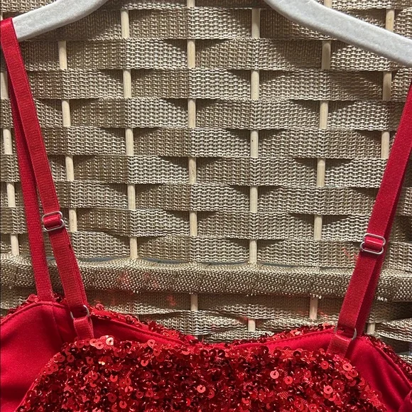 No Boundaries Red Sequin Bustier Crop Top - Picture 5 of 6